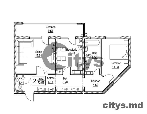 Chirie-2-х комнатная квартира, 72м², Chișinău, Botanica, str. Nikolai Zelinski photo 8