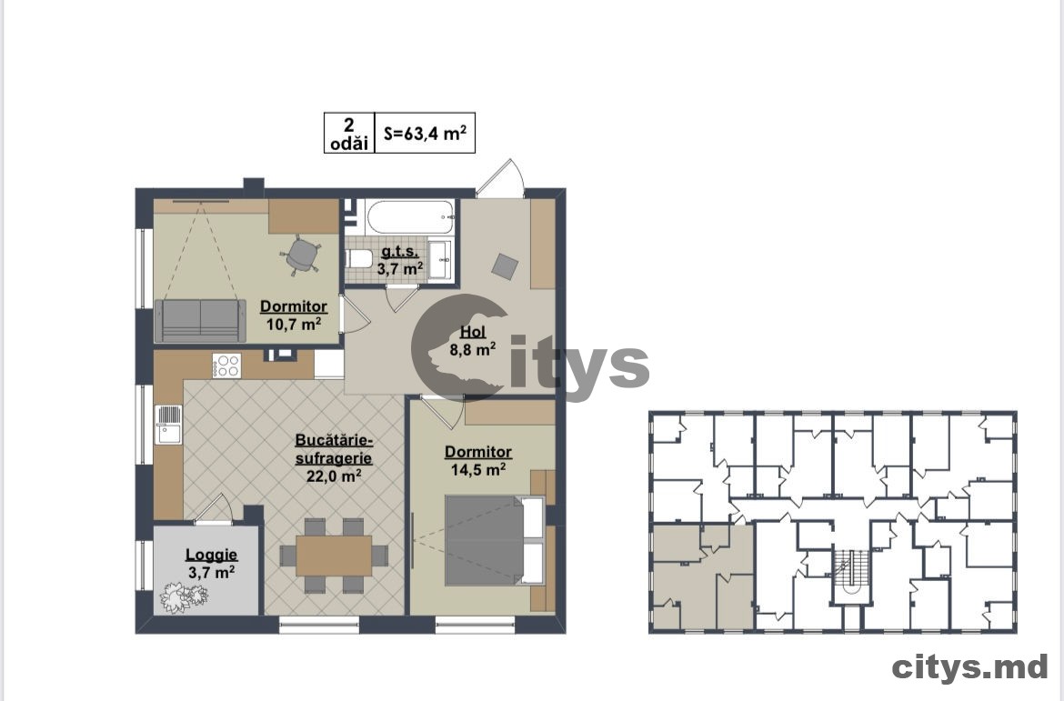 Apartament cu 2 camere, 64m², Chișinău, Râșcani, str. Gheorghe Madan photo 12