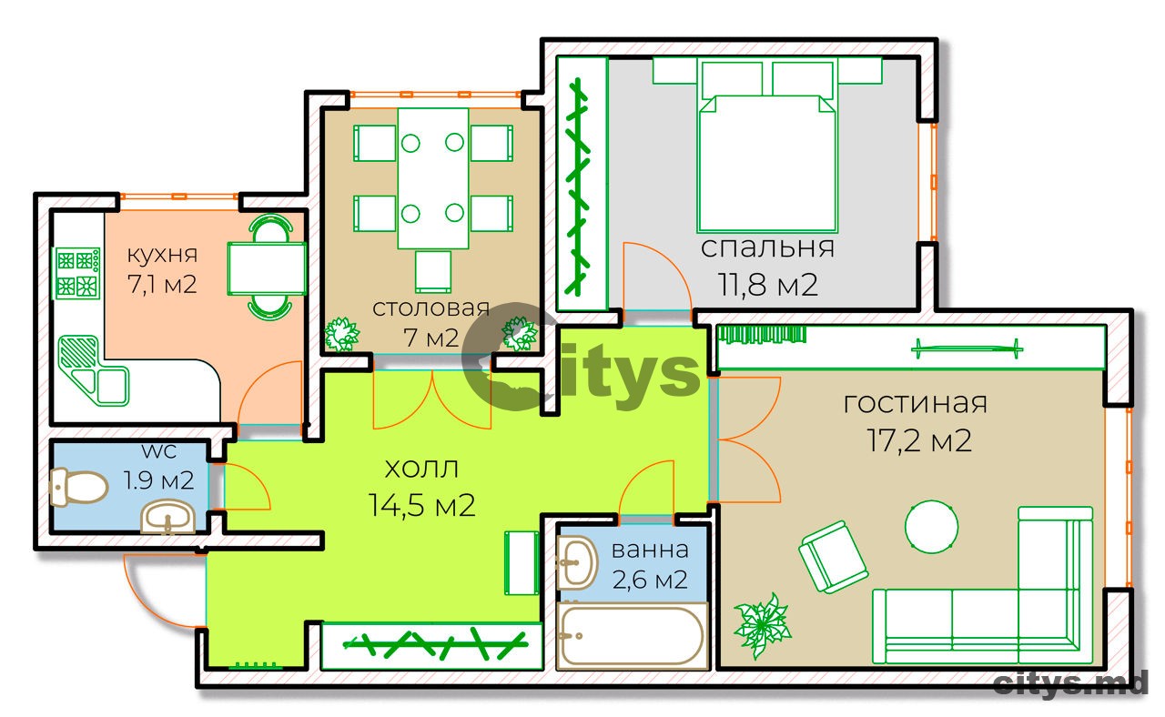 Apartament cu 2 camere, 61m², Ботаника, str. Nicolae Titulescu photo 7