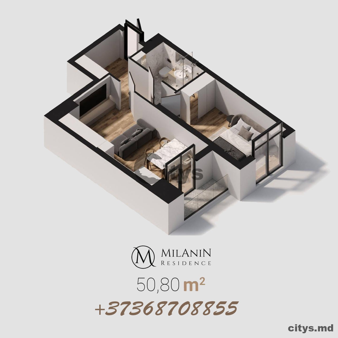 1 комнатная квартира, 51м², Durleşti, Cartuşa photo 2 - citys.md 1 комнатная квартира, 51м², Durleşti, Cartuşa photo 1