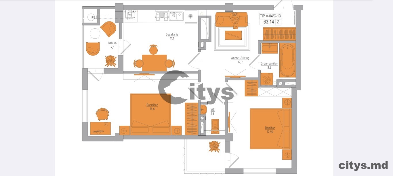Apartament cu 2 camere, 63m², sos Hincesti photo 2
