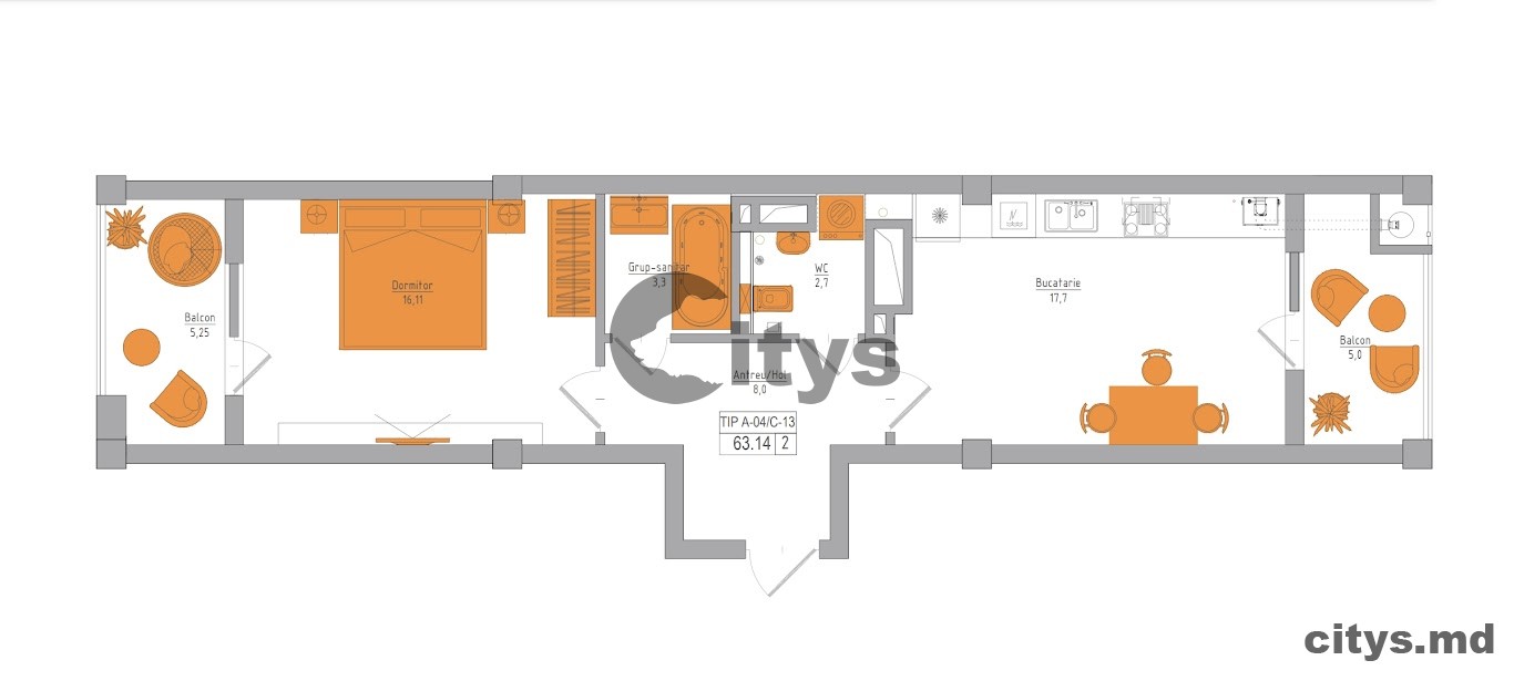 Apartament cu 2 camere, 63m², sos Hincesti photo 1