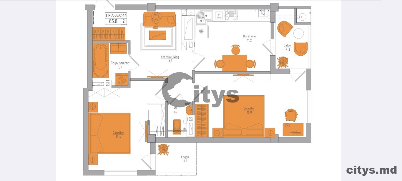 Apartament cu 2 camere, 63m², sos Hincesti photo 0