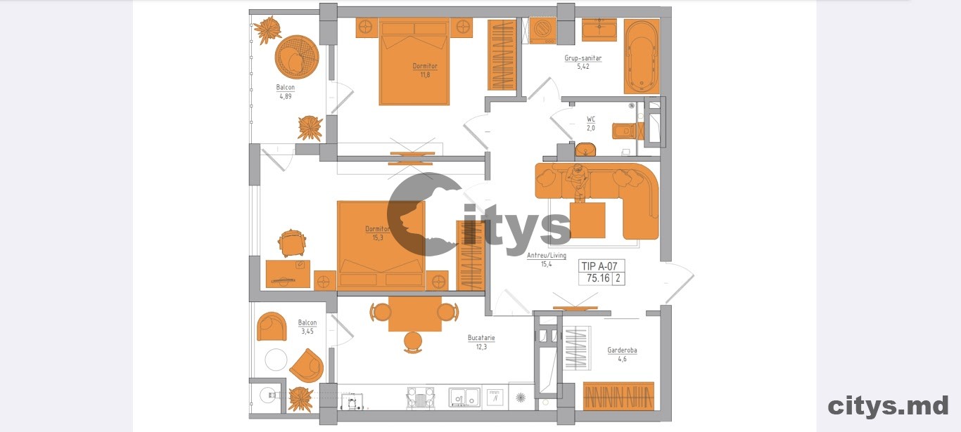 Apartament cu 2 camere, 63m², sos Hincesti photo 3