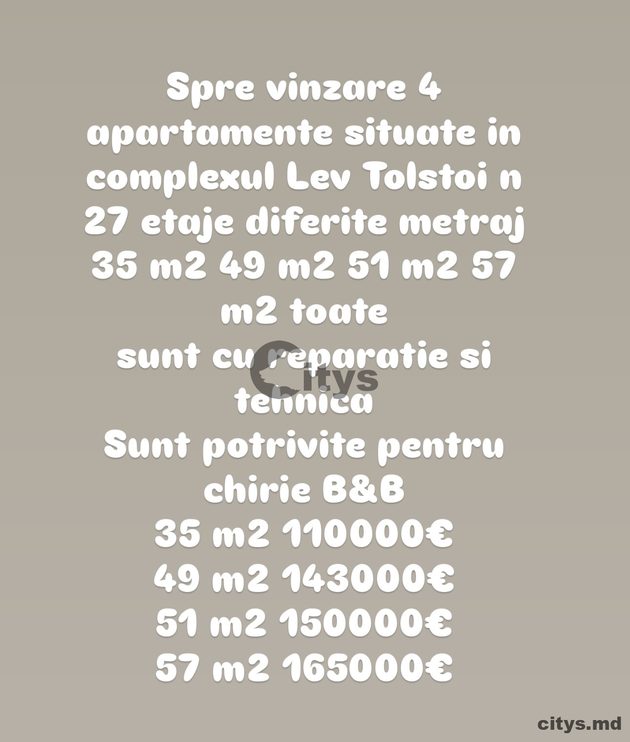 Apartament cu 1 cameră, 35m², Strada Lev Tolstoi photo 10 - citys.md Apartament cu 1 cameră, 35m², Strada Lev Tolstoi photo 9