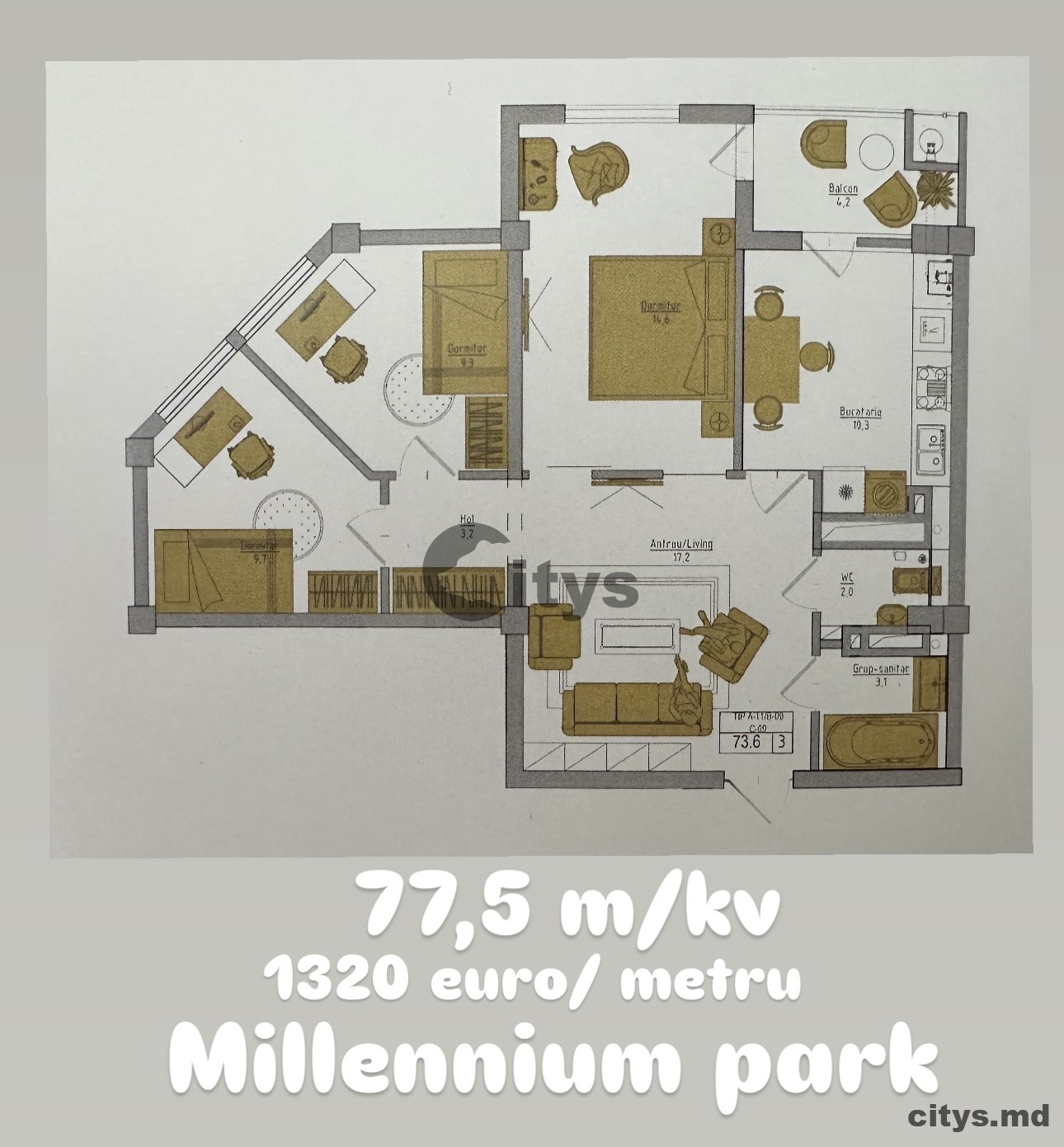 Apartament cu 1 cameră, 46m², Șoseaua Hîncești photo 9 - citys.md Apartament cu 1 cameră, 46m², Șoseaua Hîncești photo 8