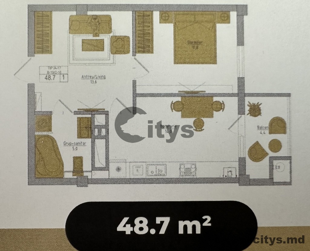 Apartament cu 1 cameră, 46m², Șoseaua Hîncești photo 12 - citys.md Apartament cu 1 cameră, 46m², Șoseaua Hîncești photo 11