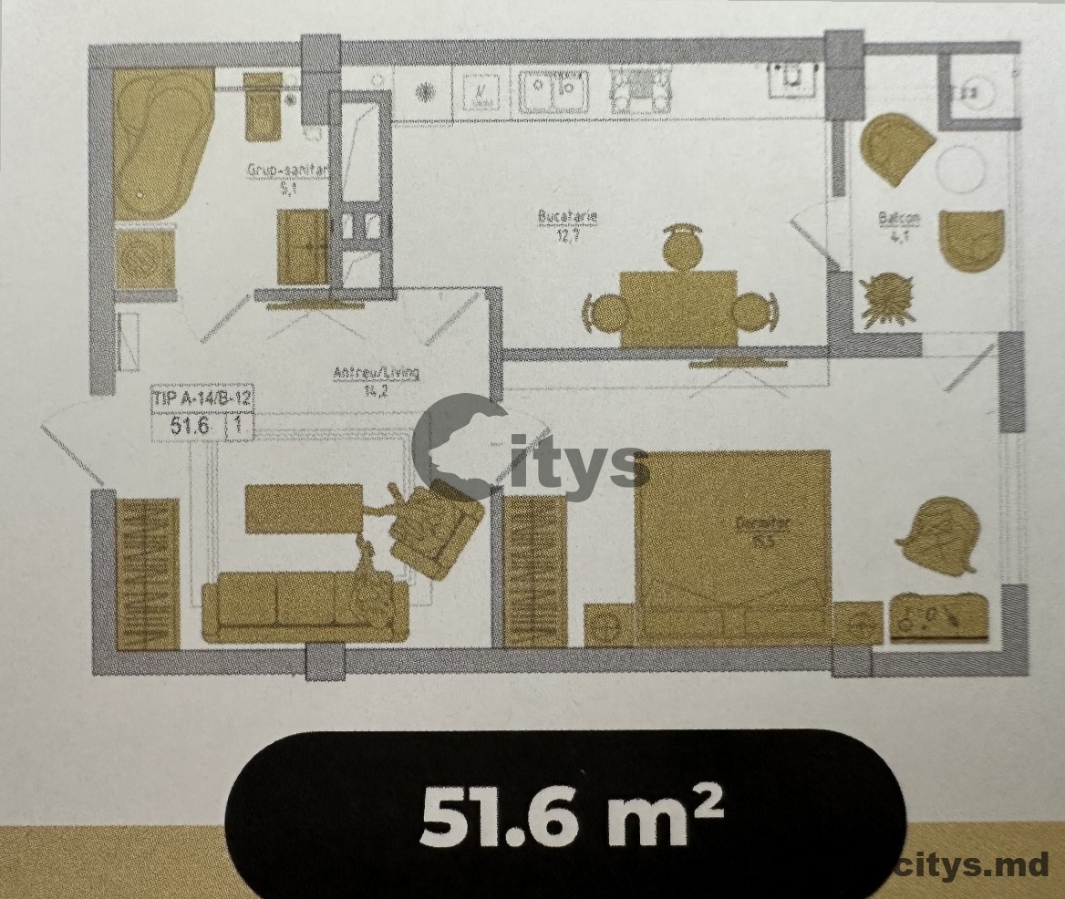 Apartament cu 1 cameră, 46m², Șoseaua Hîncești photo 10 - citys.md Apartament cu 1 cameră, 46m², Șoseaua Hîncești photo 9