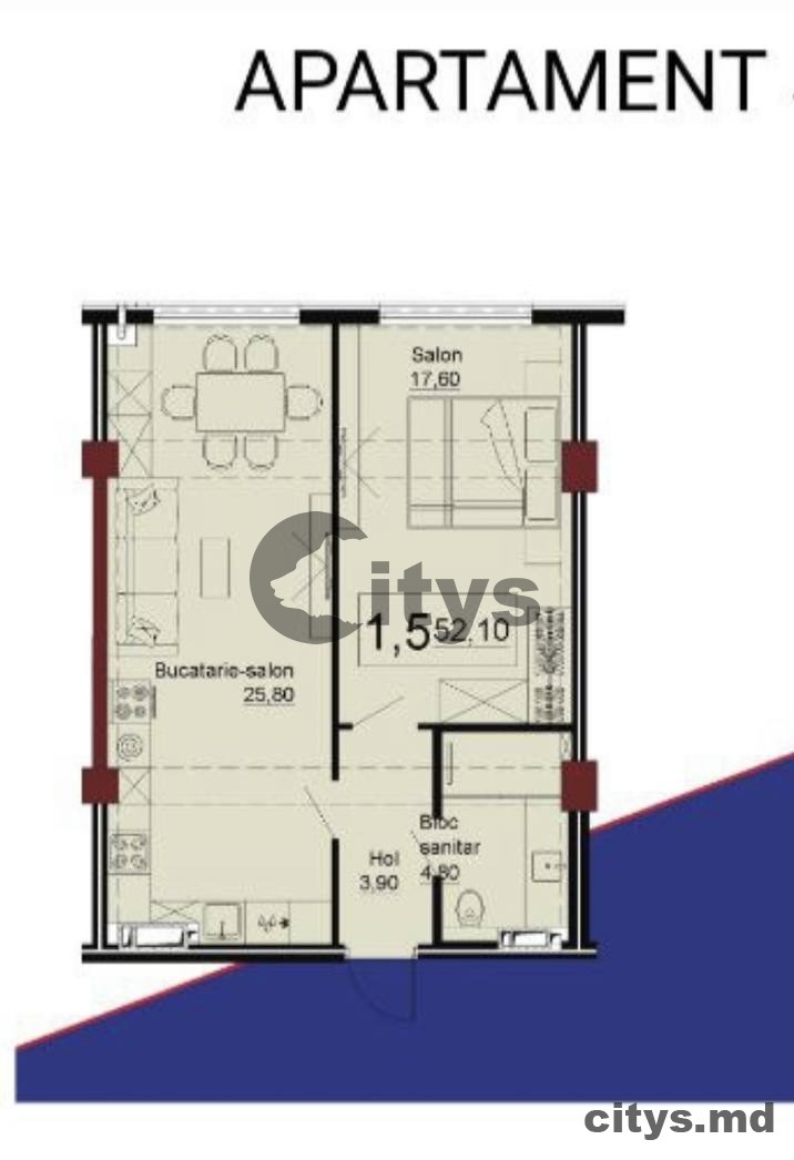 Apartament cu 1 cameră, 52m², Telecentru, Ialoveni photo 1