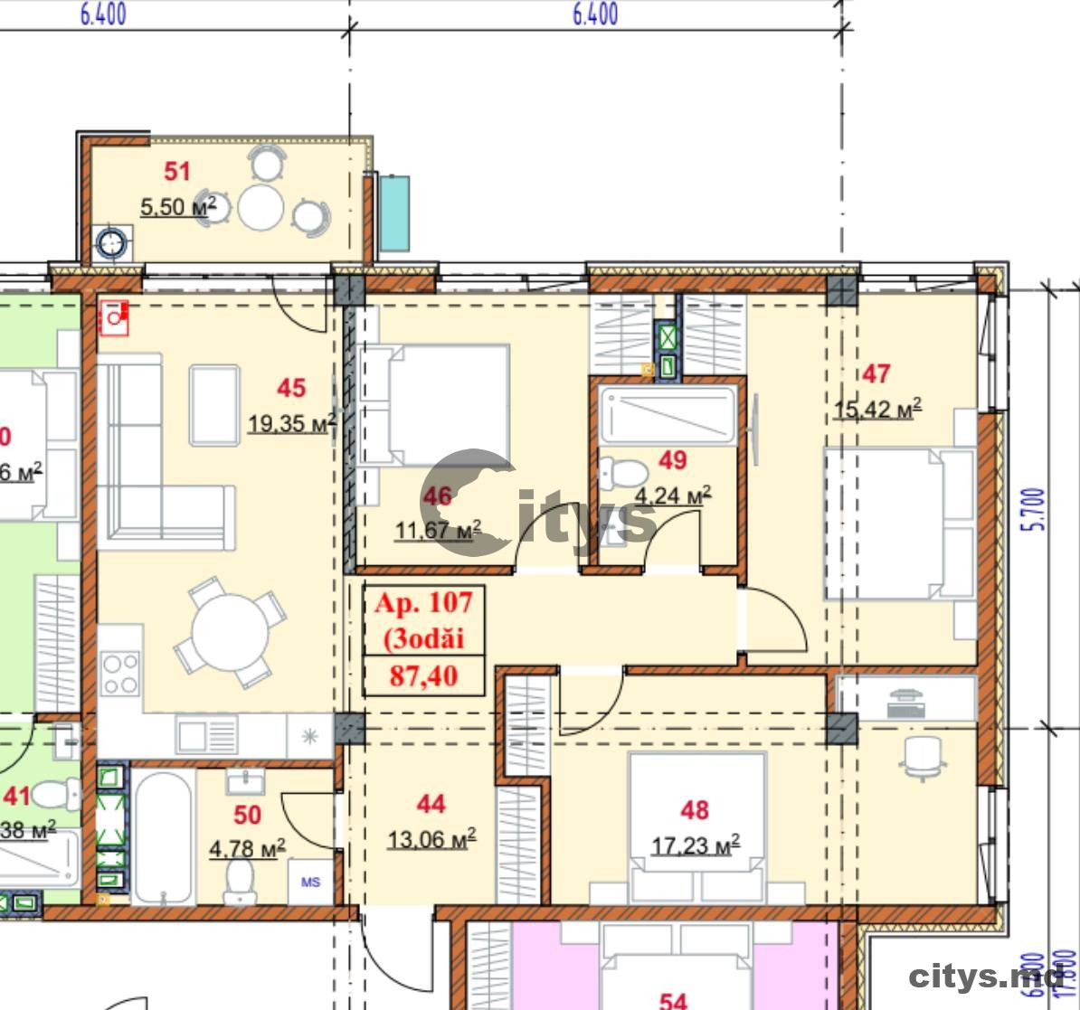 3-х комнатная квартира, 87м², Strada Grenoble photo 5 - citys.md 3-х комнатная квартира, 87м², Strada Grenoble photo 4