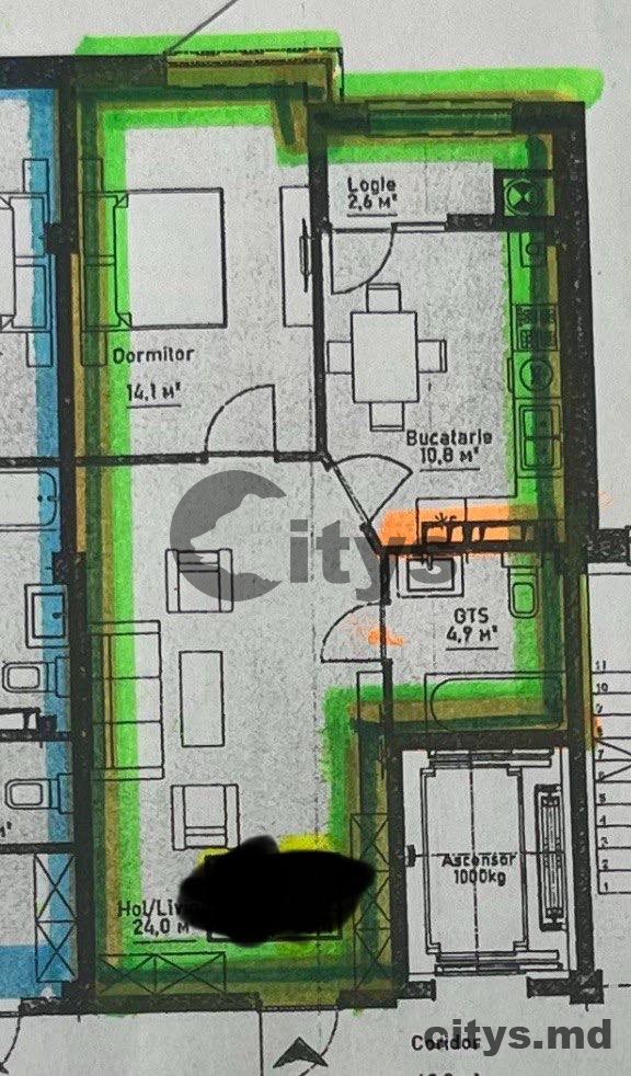 Apartament cu 1 cameră, 54m², Strada Cartuşa photo 2 - citys.md Apartament cu 1 cameră, 54m², Strada Cartuşa photo 1