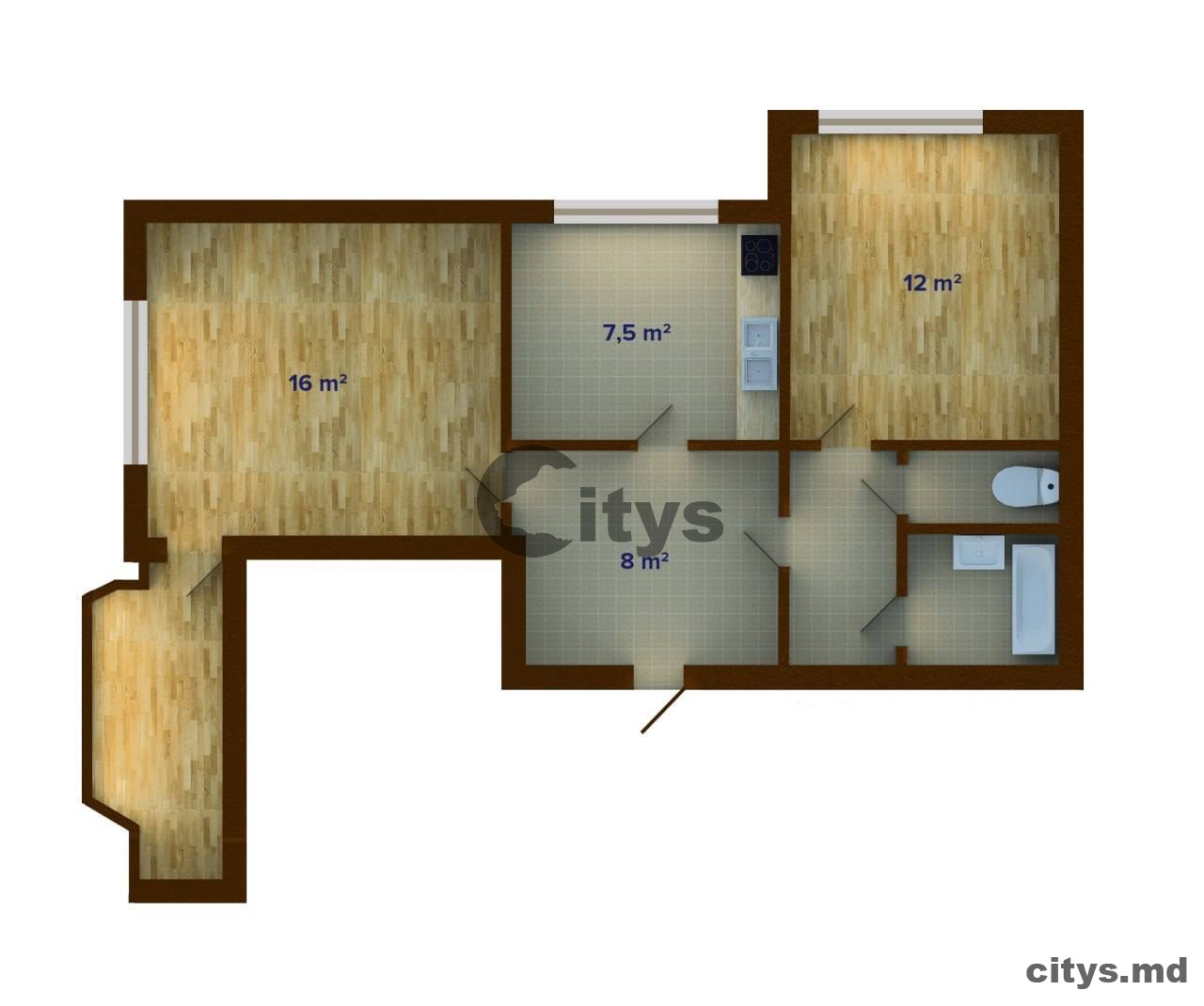 Apartament cu 2 camere, 51m², Ciocana, Petru Zadnipru photo 10 - citys.md Apartament cu 2 camere, 51m², Ciocana, Petru Zadnipru photo 9