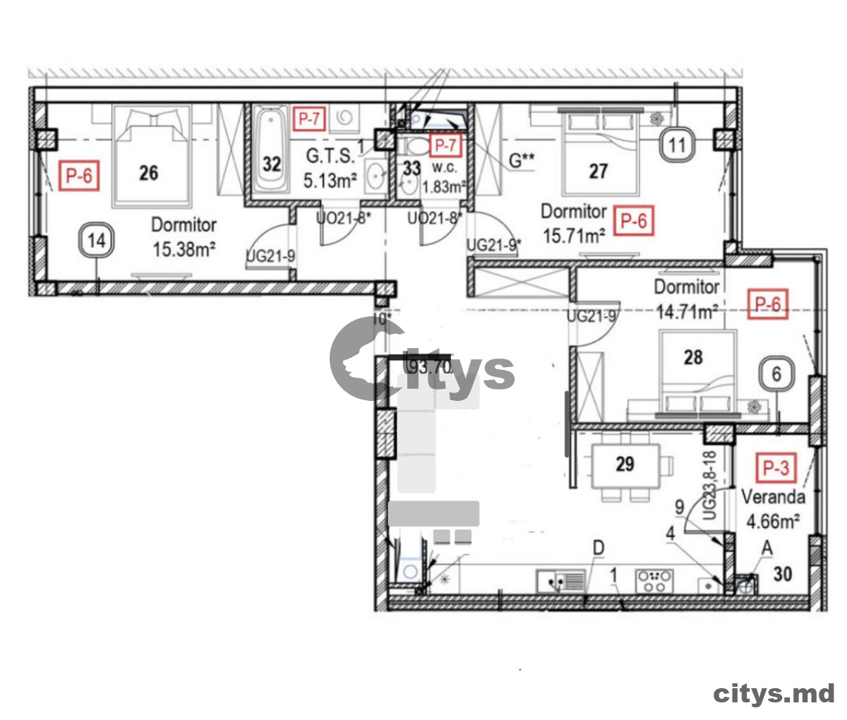 3-х комнатная квартира, 94м², T.Vladimirescu photo 4 - citys.md 3-х комнатная квартира, 94м², T.Vladimirescu photo 3