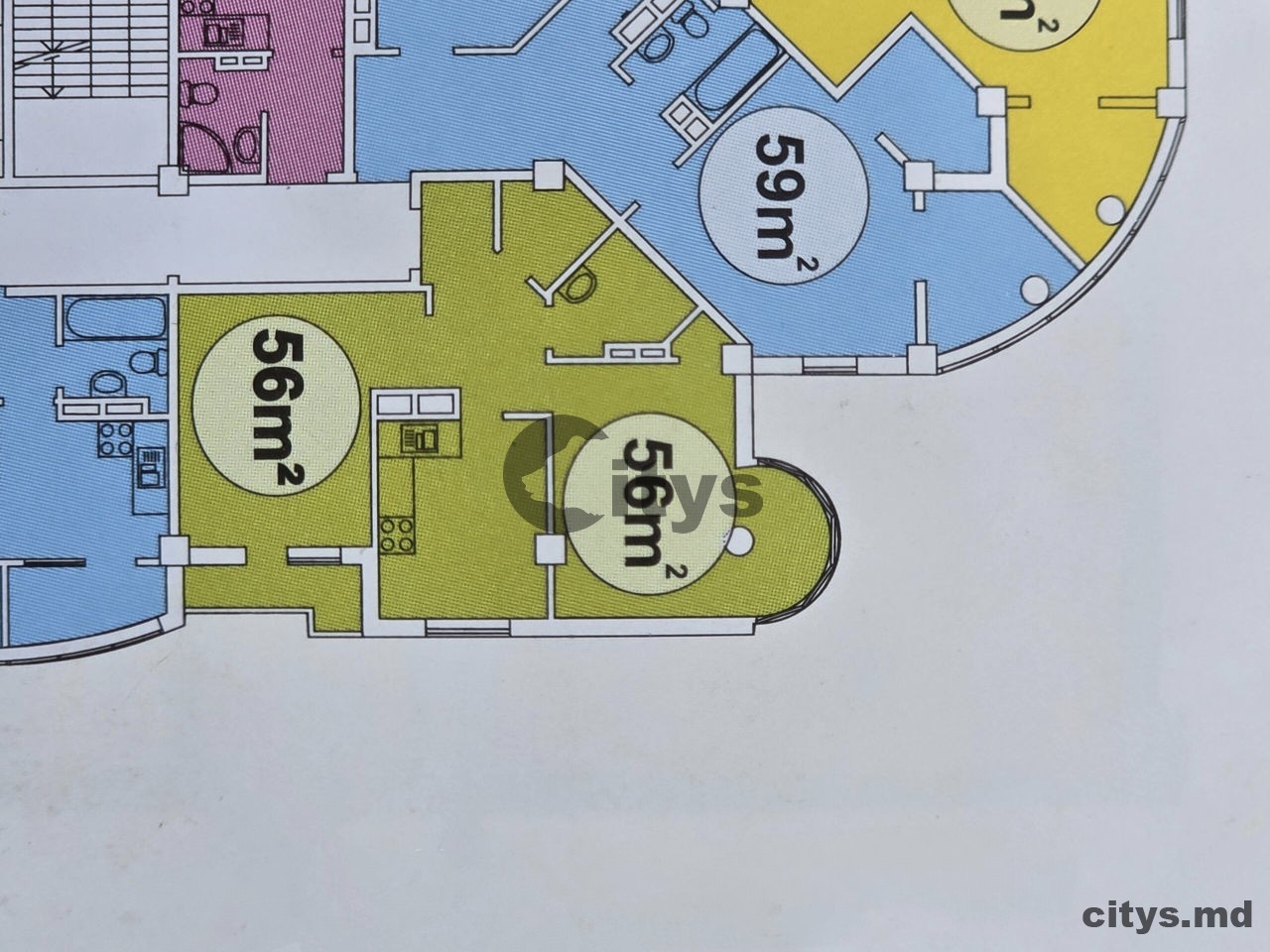 Apartament cu 2 camere, 57m², Botanica, Băcioii Noi photo 4 - citys.md Apartament cu 2 camere, 57m², Botanica, Băcioii Noi photo 3