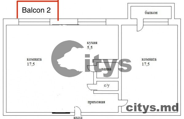 Apartament cu 2 camere, 46m², Buiucani, Calea Ieșilor photo 1 - citys.md Apartament cu 2 camere, 46m², Buiucani, Calea Ieșilor photo 0