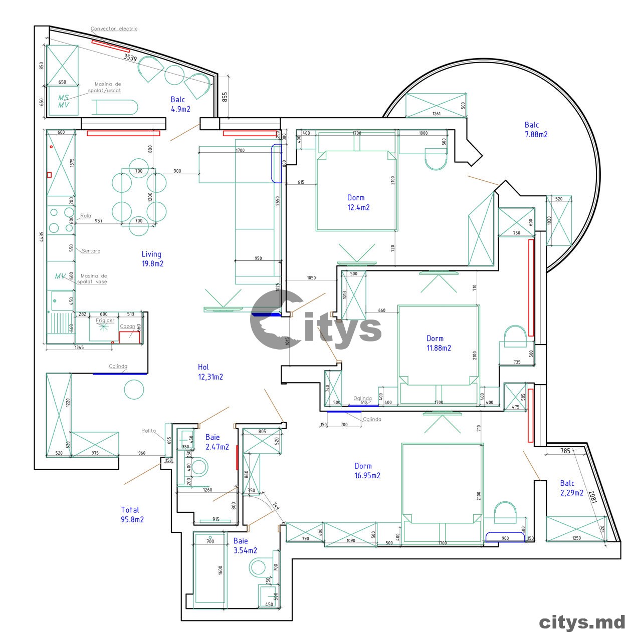 Apartament cu 3 camere, Ciocana 96m², str. Ion Dumeniuc photo 9